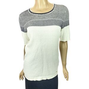 Tommy Hilfiger Size L Womans Short Sleeve Knit Cotton Top White & Black